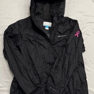 Columbia Black Rain Jacket with Pink Ribbon